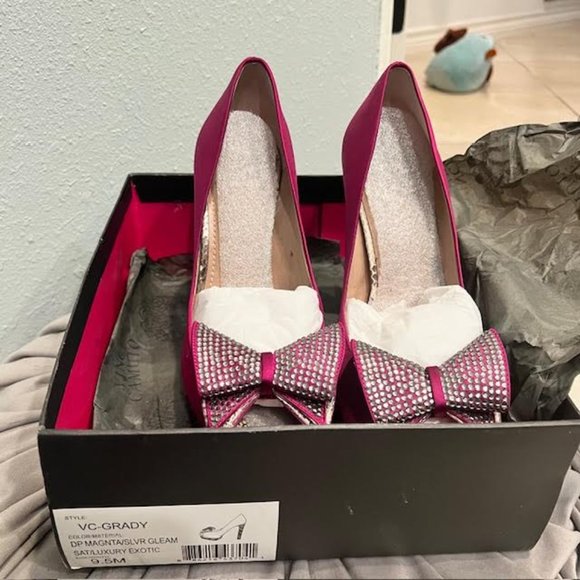 Vince Camuto Magenta rhinestone bow platform heels - Picture 11 of 14